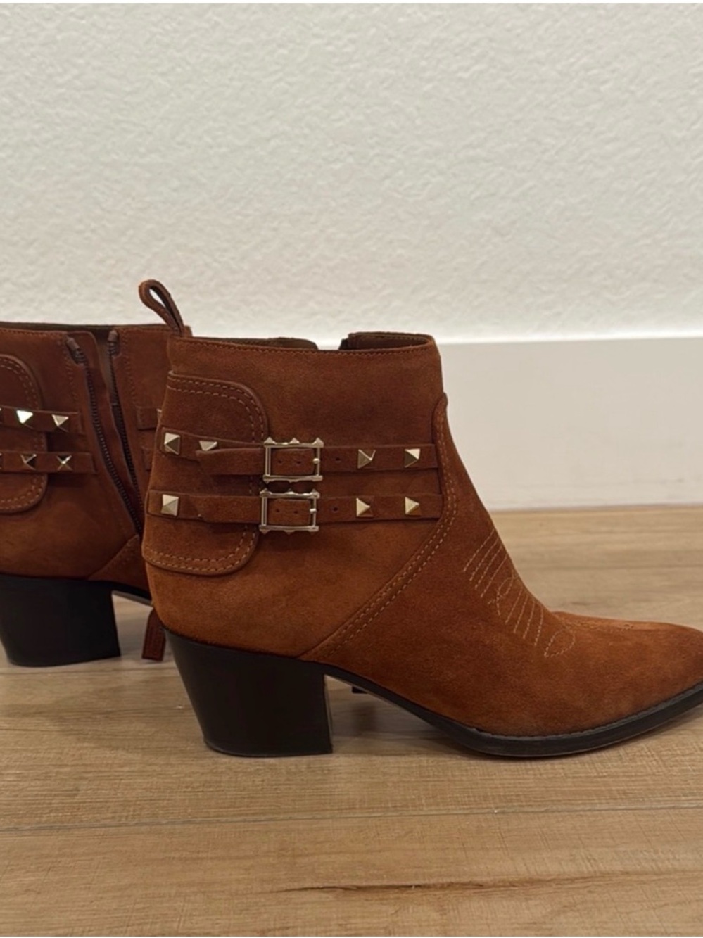 Valentino Brown Suede Studded Ankle Booties